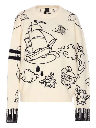 Pinko Patterned Crew-neck Sweater In Neutral