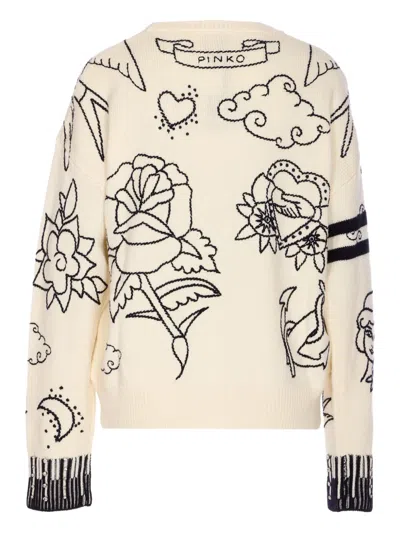 Pinko Patterned Crew-neck Sweater In Neutral