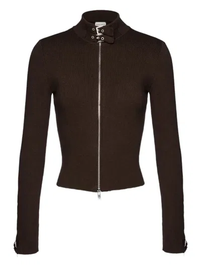 Magda Butrym Zip-front Ribbed Top In Burgundy