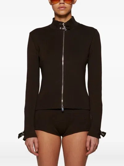 Magda Butrym Zip-front Ribbed Top In Burgundy