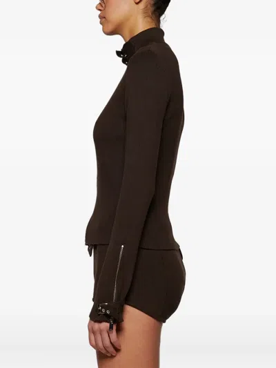 Magda Butrym Zip-front Ribbed Top In Burgundy