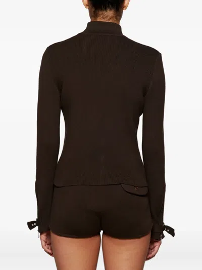 Magda Butrym Zip-front Ribbed Top In Burgundy