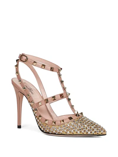 Valentino Garavani Rockstud Mesh Pump With Crystals And Straps 100mm Woman Rose Cannelle 40 In Multi