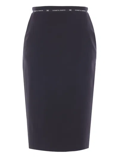 Elisabetta Franchi Logo-ribbon Midi Skirt In Blue
