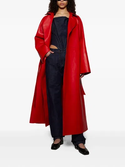 Magda Butrym Belted Leather Coat In Red