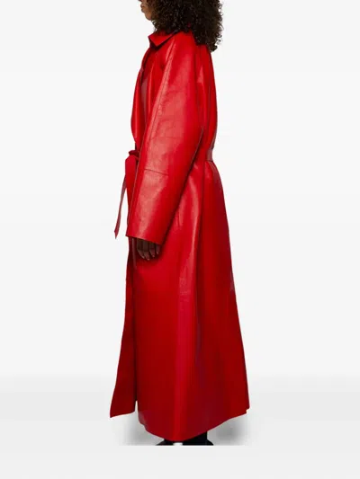 Magda Butrym Belted Leather Coat In Red