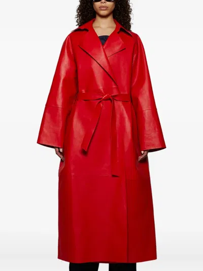 Magda Butrym Belted Leather Coat In Red