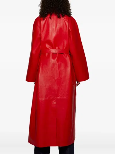 Magda Butrym Belted Leather Coat In Red