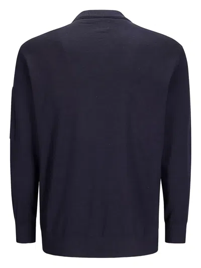 C.p. Company Logo Wool Crewneck Sweater In Blue