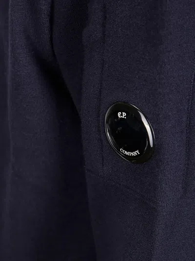 C.p. Company Logo Wool Crewneck Sweater In Blue