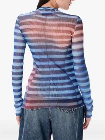 Jean Paul Gaultier Light Blue Mesh Printed Air Long Sleeves Top