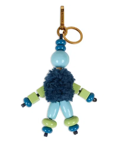 Etro Whimsical Beaded Charm With Fluffy Accents In Blue