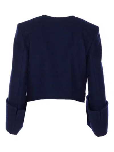 Chloé Boxy Collarless Jacket In Wool Check
