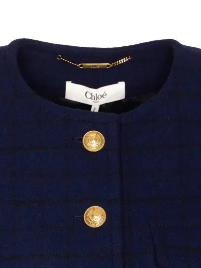 Chloé Boxy Collarless Jacket In Wool Check