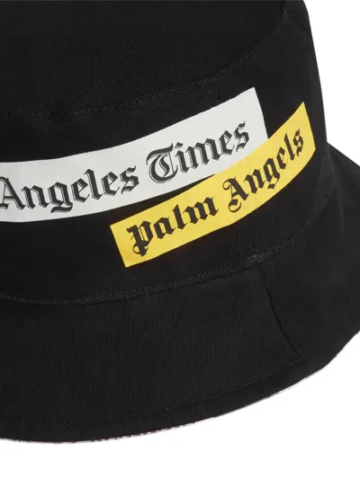 Palm Angels Newspaper Print Bucket Hat In Brown