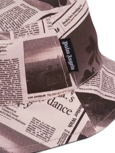 Palm Angels Newspaper Print Bucket Hat In Brown