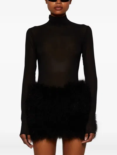 The New Arrivals Ilkyaz Ozel Elly In Mystere Feather-trimmed Mini Dress In Black