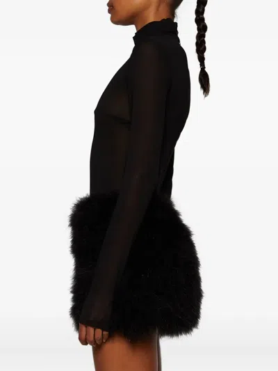 The New Arrivals Ilkyaz Ozel Elly In Mystere Feather-trimmed Mini Dress In Black