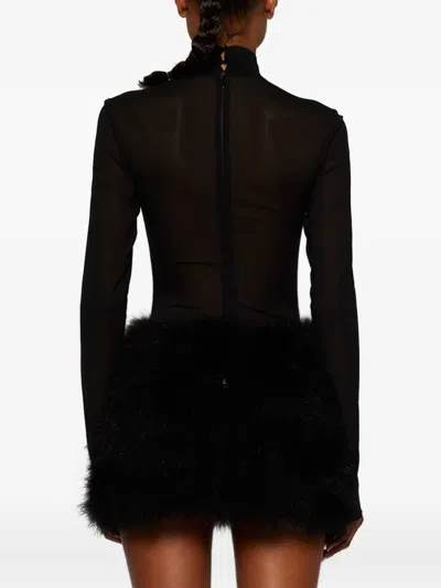 The New Arrivals Ilkyaz Ozel Elly In Mystere Feather-trimmed Mini Dress In Black