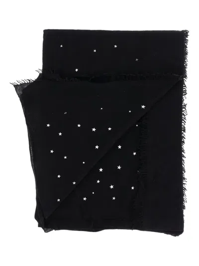 Faliero Sarti Star-print Frayed-edge Scarf In Black