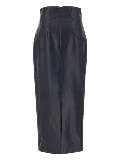 Khaite Leather Pencil Skirt In Black