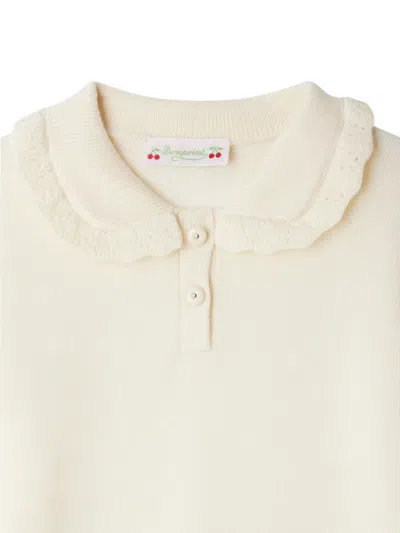Bonpoint Brynja Polo-pullover Mit Rüschenkragen In White