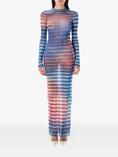 Jean Paul Gaultier Mesh Striped Bodycon Maxi Dress