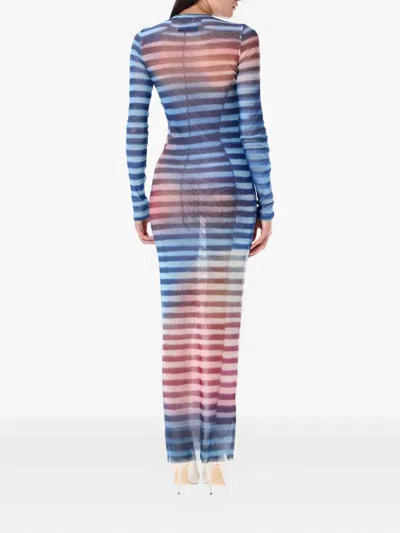 Jean Paul Gaultier Mesh Striped Bodycon Maxi Dress