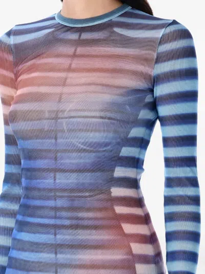 Jean Paul Gaultier Mesh Striped Bodycon Maxi Dress
