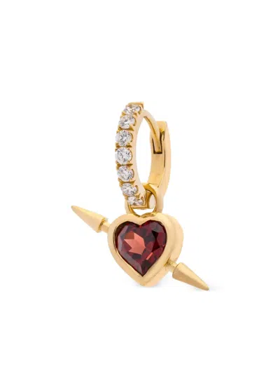 Maria Nilsdotter 18k Yellow Gold Rebel Heart Diamond And Garnet Earring In Gold