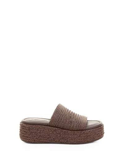 Casadei Brown Leather Platform Slipper In Brown