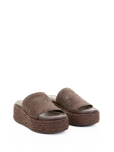 Casadei Brown Leather Platform Slipper In Brown