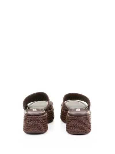 Casadei Brown Leather Platform Slipper In Brown