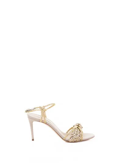 Casadei Gold Fabric And Leather Heeled Sandals