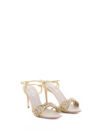 Casadei Gold Fabric And Leather Heeled Sandals