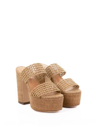 Casadei Goldeneye Platform Bamboo Wedge Sandal In Neutral