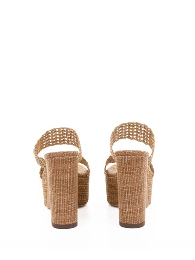 Casadei Goldeneye Platform Bamboo Wedge Sandal In Neutral