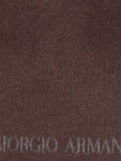 Giorgio Armani Logo-embroidered Fringed Scarf In Brown