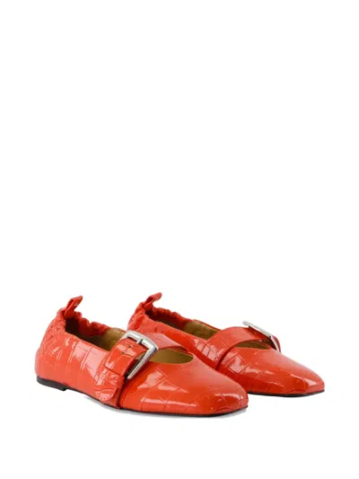 Ganni Crocodile-effect Buckle Ballet Flats