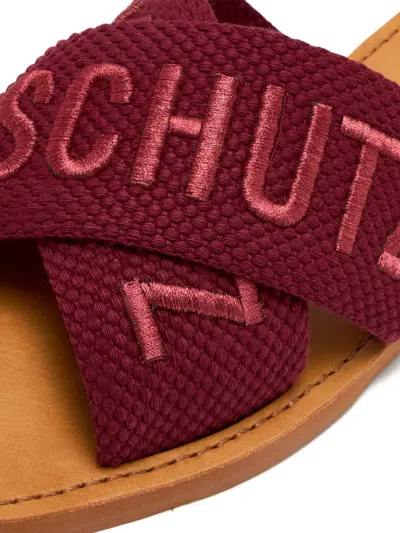 Schutz Logo-embroidered Cross-strap Sandals In Burgundy