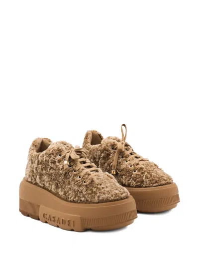 Casadei Low Top Sneakers Platform Sole In Brown
