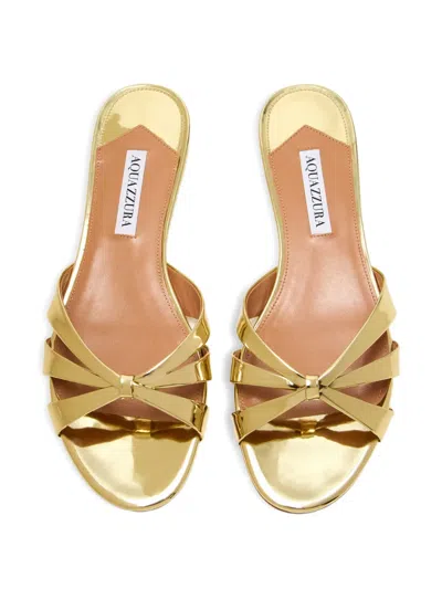 Aquazzura Tati Metallic Leather Sandals In Gold