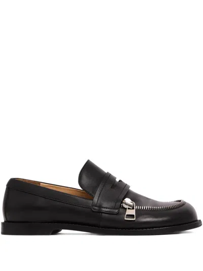 Jw Anderson Leather Loafers With Round Toe And Zipper Detail In Black