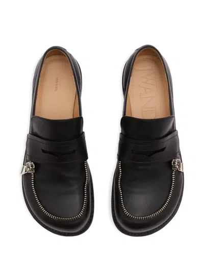 Jw Anderson Leather Loafers With Round Toe And Zipper Detail In Black