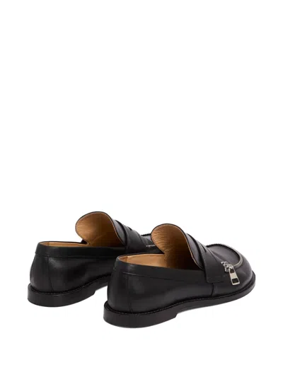 Jw Anderson Leather Loafers With Round Toe And Zipper Detail In Black