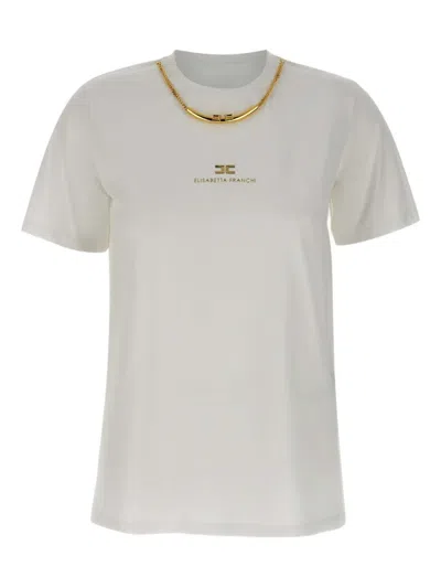 Elisabetta Franchi Logo-embellished Chain-neckline T-shirt In White