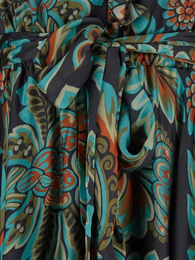 Etro Multicolor Long Dress With Self-tie Belt And All-over Floral Print In Silk Woman In Multi
