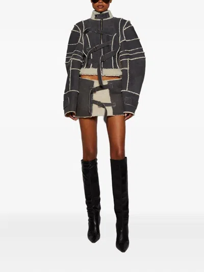 Natasha Zinko Strapped-in Suede Mini Skirt In Gray