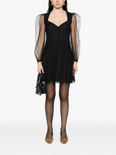 Twinset Polka-dot Puff-sleeve Mini Dress In Black