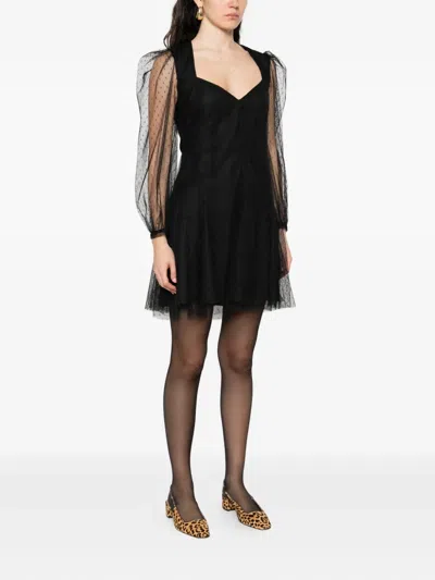 Twinset Polka-dot Puff-sleeve Mini Dress In Black